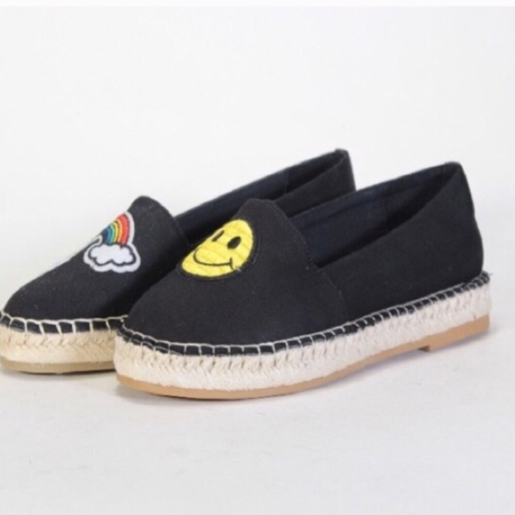 Shoes - Black Espadrilles Emoji Patches
